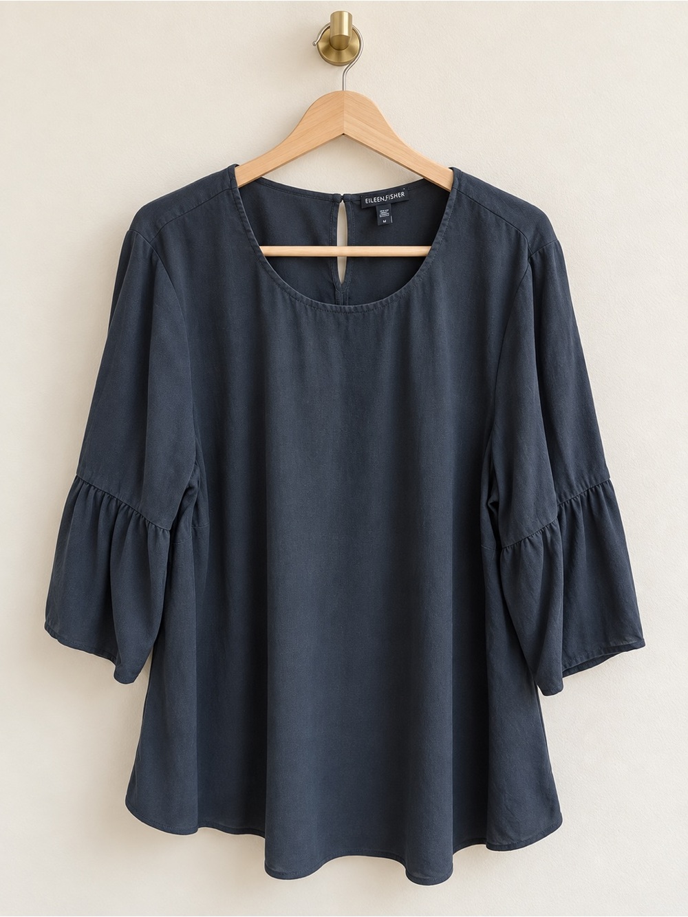 Eileen Fisher Woman 100% Silk Bell Sleeve Blouse Size 1X Charcoal Gray